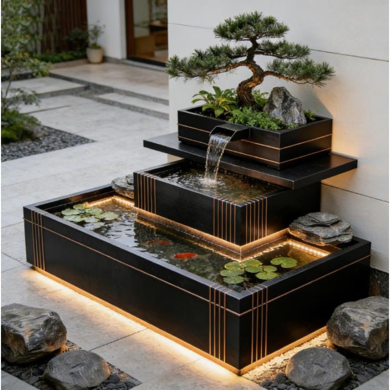 Stainless Steel Waterfall Feat - Bonsai Garden With Koi Pond recension och pris