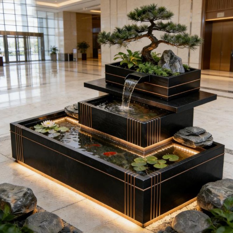 Stainless Steel Waterfall Feat - Bonsai Garden With Koi Pond recension och pris